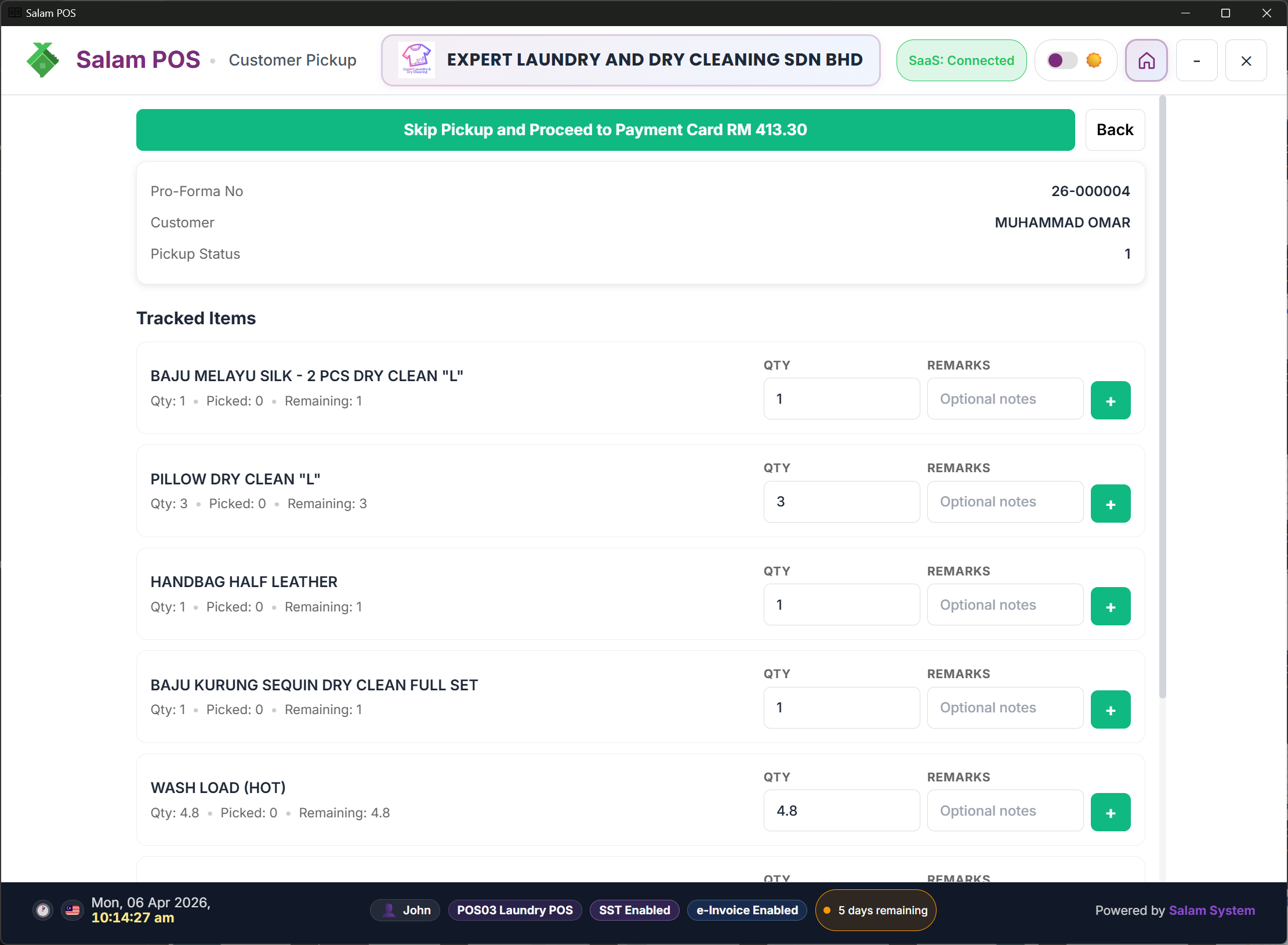 Pickup update and full settlement